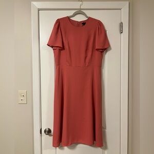 Ann Taylor Elegant Coral Short-Sleeve Midi Dress